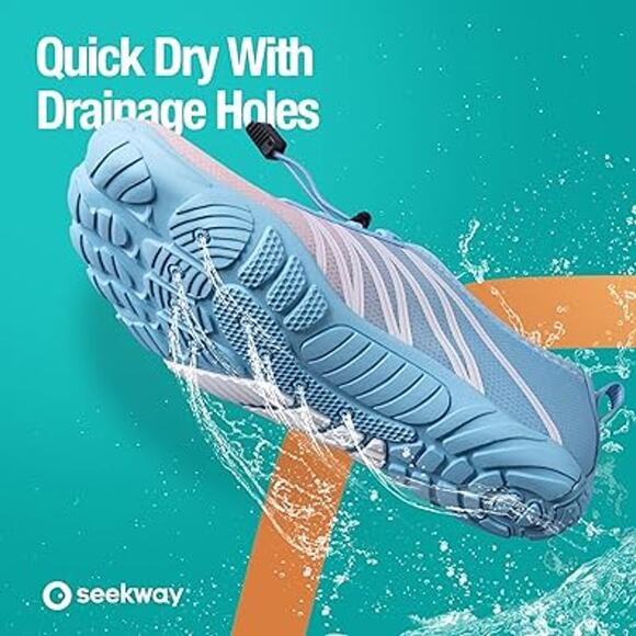 Seekway Womens Size 9 Blue Pink White Drawstring Quick-Dry Aqua Sock Water Shoes - Picture 5 of 7